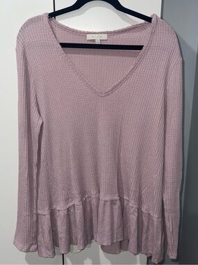 Eri & Ali Waffle-Knit V-Neck Peplum Tunic